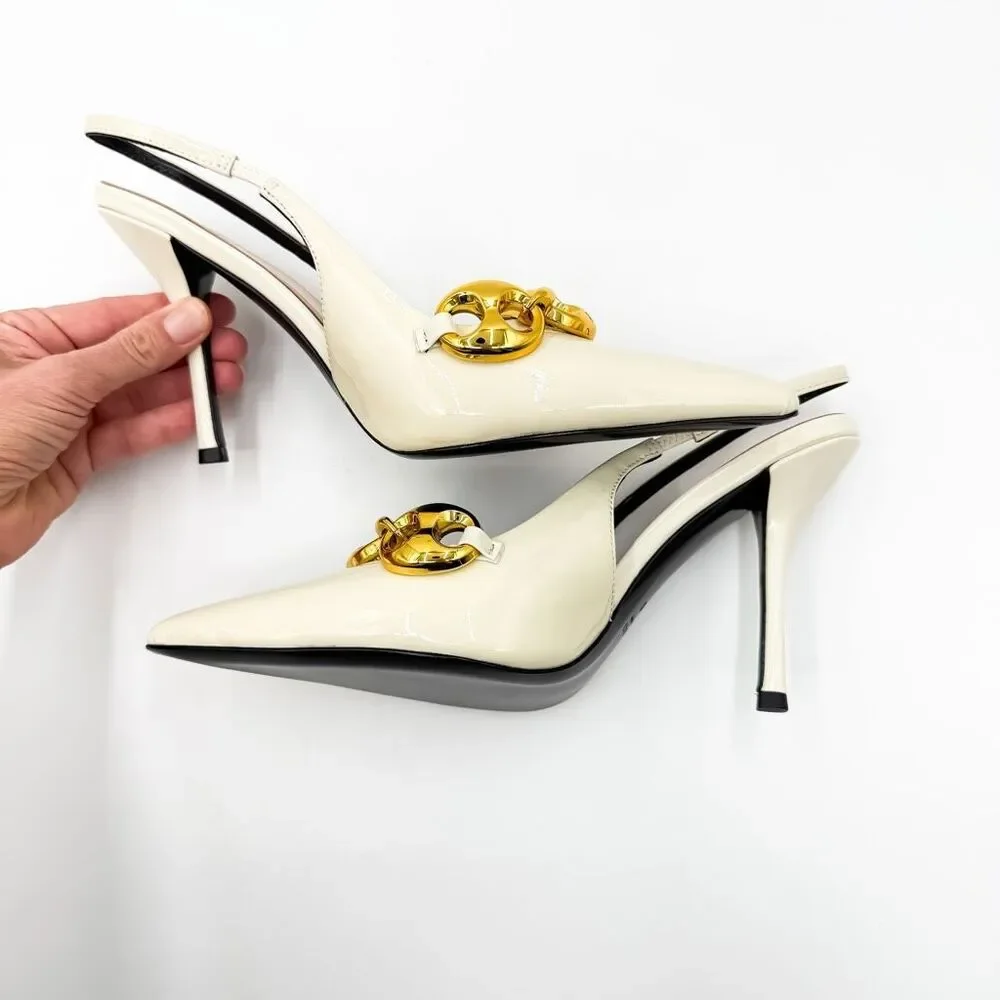 Gucci Marina Chain Slingback Pointed Toe Patent Leather Heels EU 42 US 12 - Picture 8 of 12